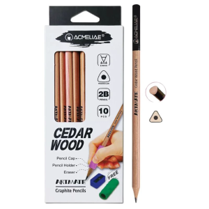 Олівець чорнографітний "Acmeliae" 2B "Cedar Wood" з чинкою та тримачем-гумкою