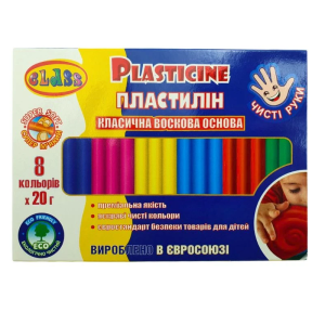 Пластилін "CLASS" "Чисті руки MAXI" 8 кол. восковий 160 гр.