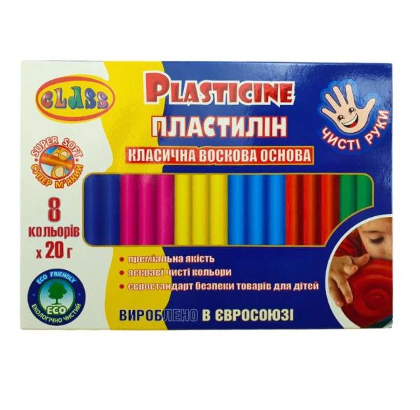 Пластилін "CLASS" "Чисті руки MAXI" 8 кол. восковий 160 гр.