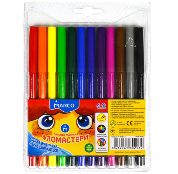 Фломастери "Marco Super Washable" 12 кол.