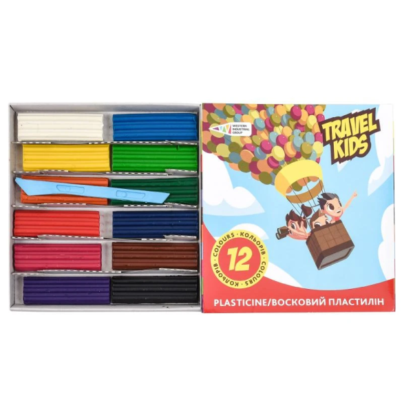 Пластилін "TRAVEL KIDS" восковий 12 кол. 144г.