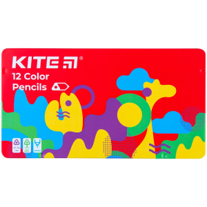 Олівці кольорові "Kite" 12 кол. тригранні "Kite Fantasy" металевий пенал