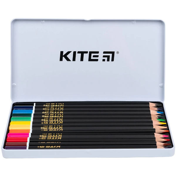 Олівці кольорові "Kite" 12 кол. тригранні "Kite Fantasy" металевий пенал - Зображення 2