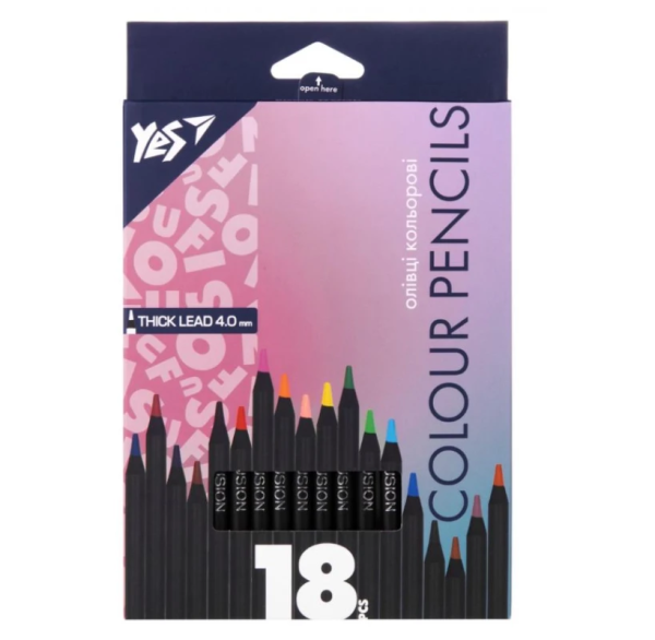 Олівці кольорові "Yes" 18кол. чорне дерево