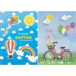 Кольоровий картон А4 14 листів (7 кольорів)