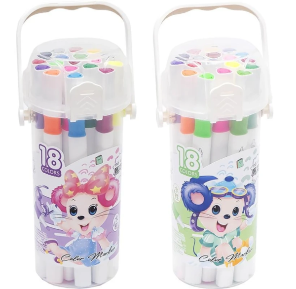 Фломастери "JO" "Mouse" 18кол. двосторонні, трикутн. корпус