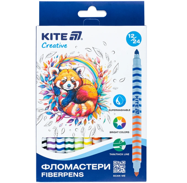 Фломастери "Kite" 12шт/24кол. ДВОСТОРОННІ